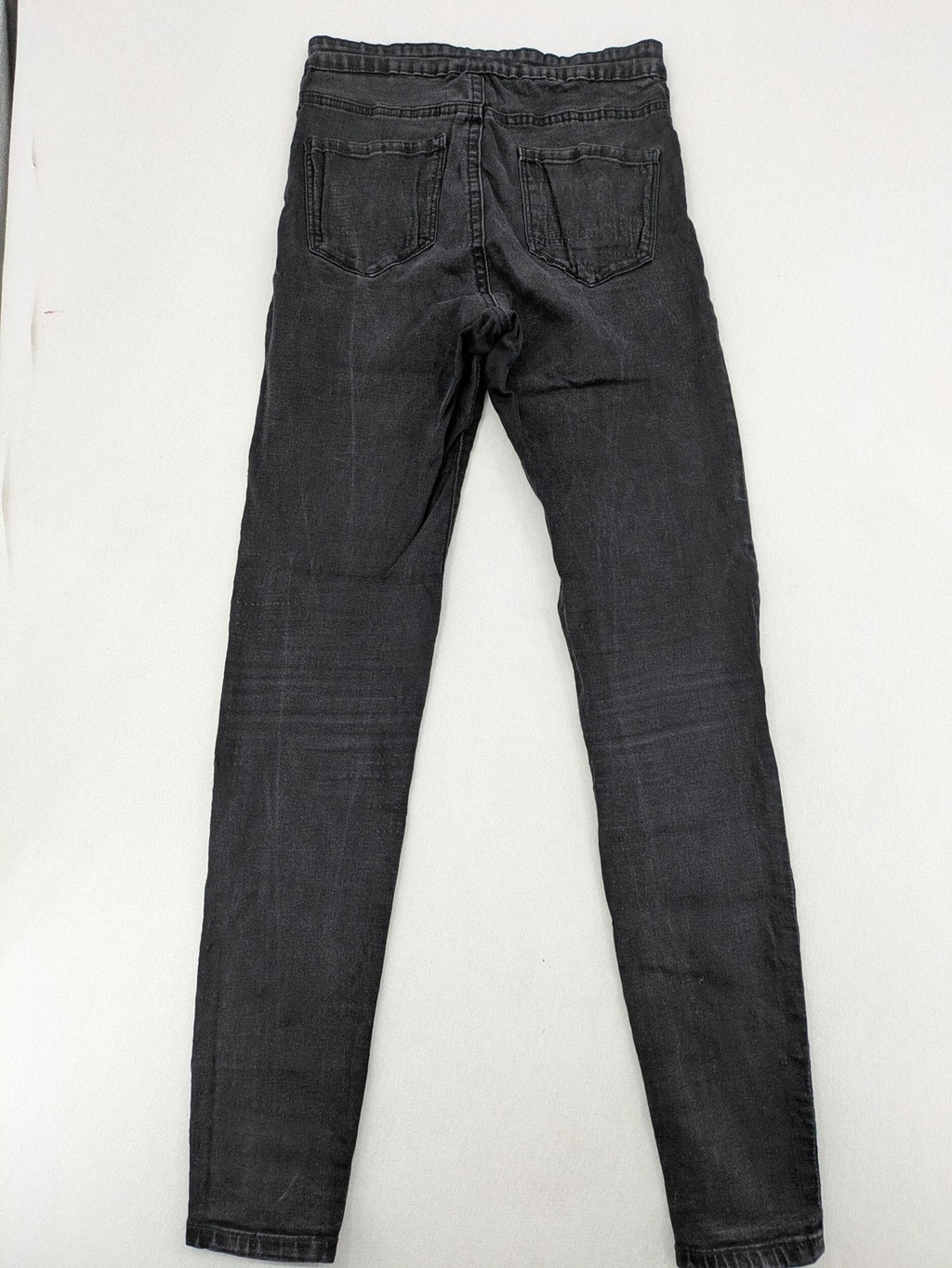 Denim & Co. black skinny jeans high waist stretch denim with washed finish.