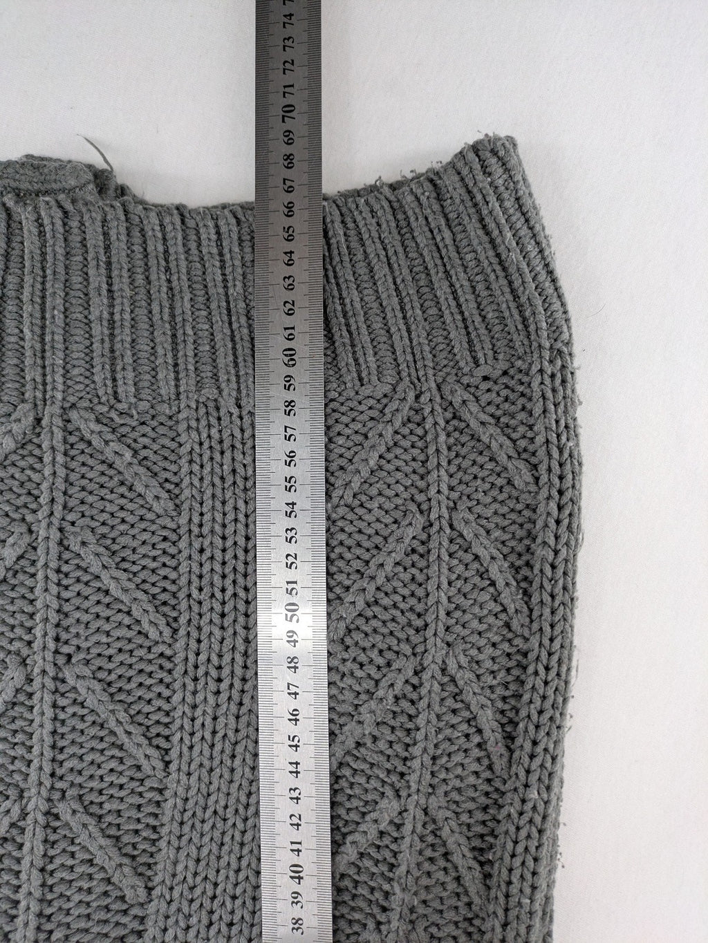 alcott grey turtle neck jumper cable knit pattern with ribbed collar and pockets