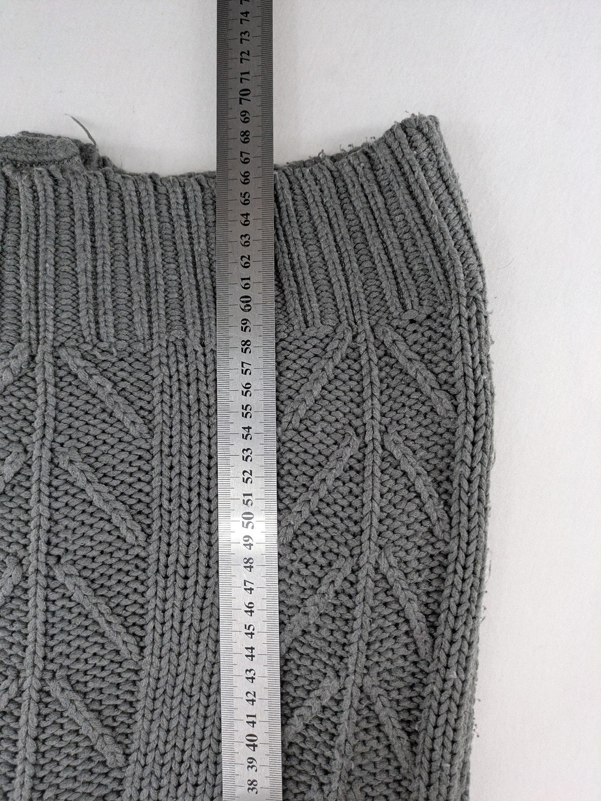 alcott grey turtle neck jumper cable knit pattern with ribbed collar and pockets