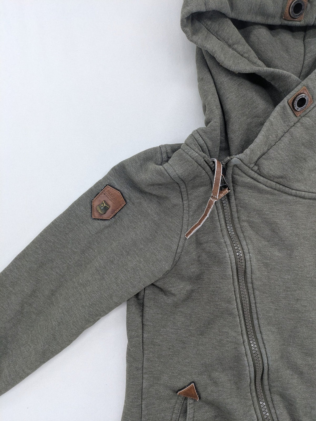 Naketano grey hoodie jacket asymmetrical zipper high collar soft cotton-polyester blend