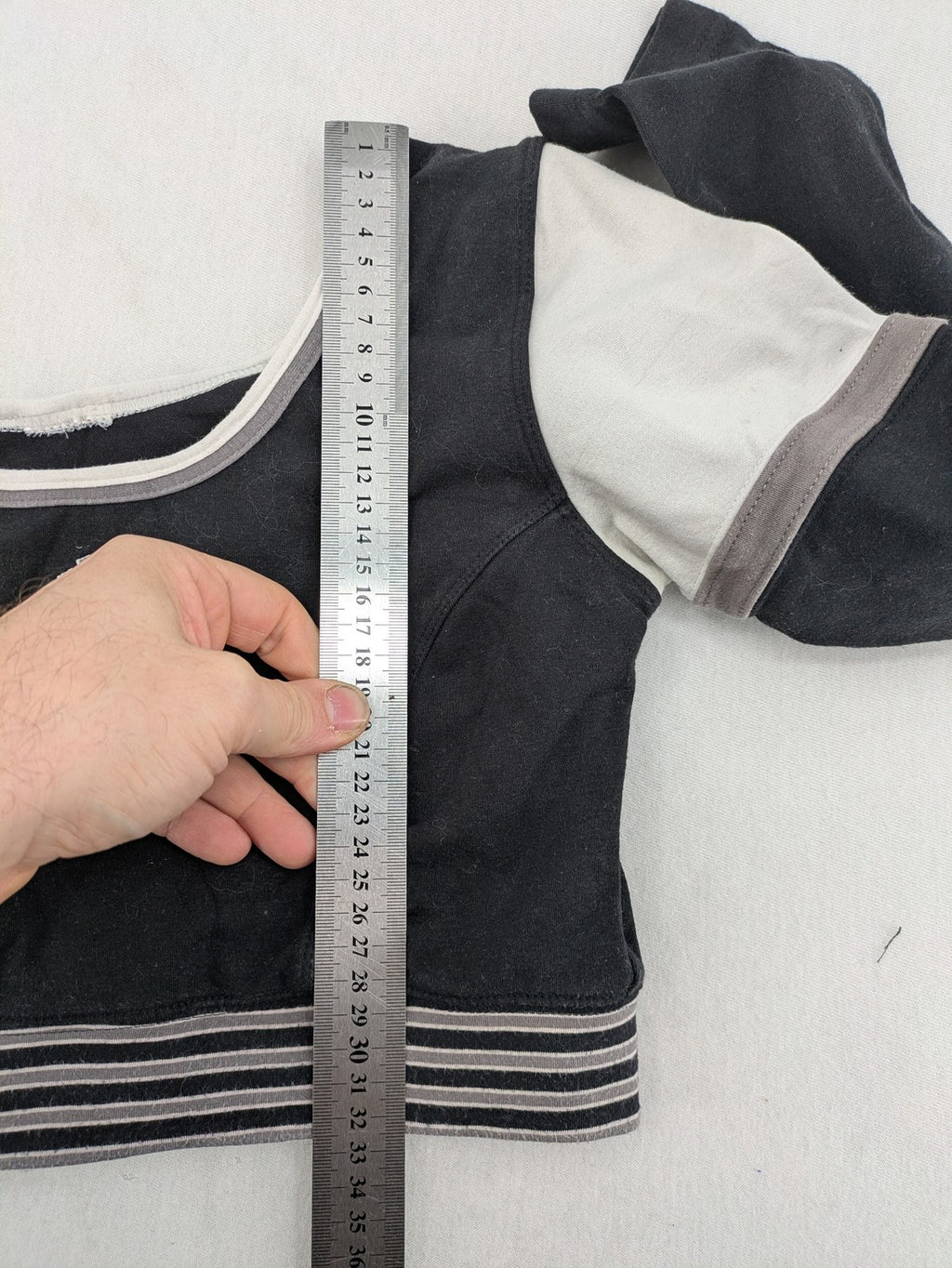 Adidas long sleeve crop top black grey white color-blocking with embroidered logo.