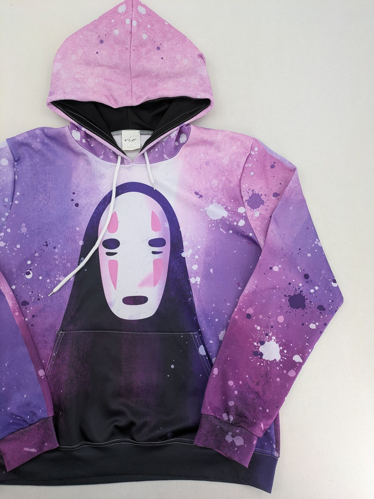 Lila zip-through hoodie multi-coloured featuring No Face graphic, front kangaroo pocket, drawstring hood.