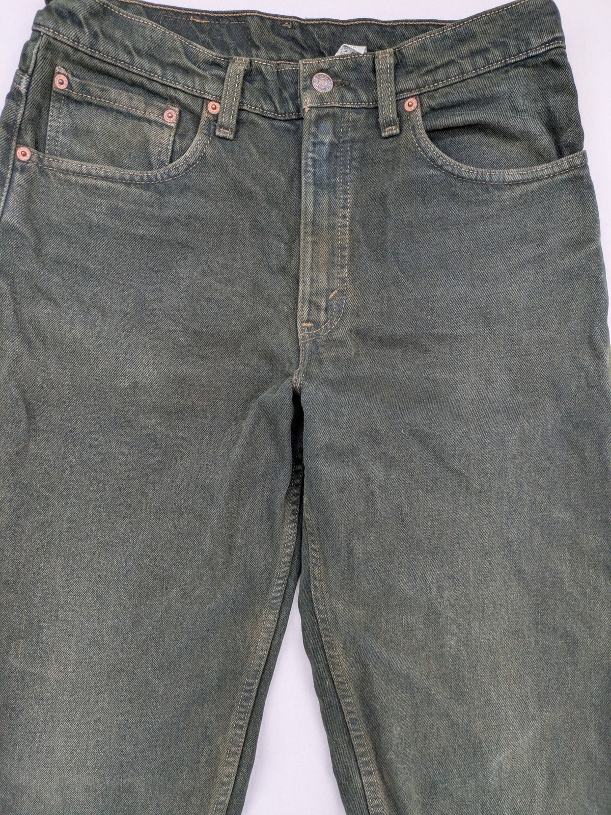 Levi's green 550 relaxed fit tapered jeans, vintage denim, made in USA.