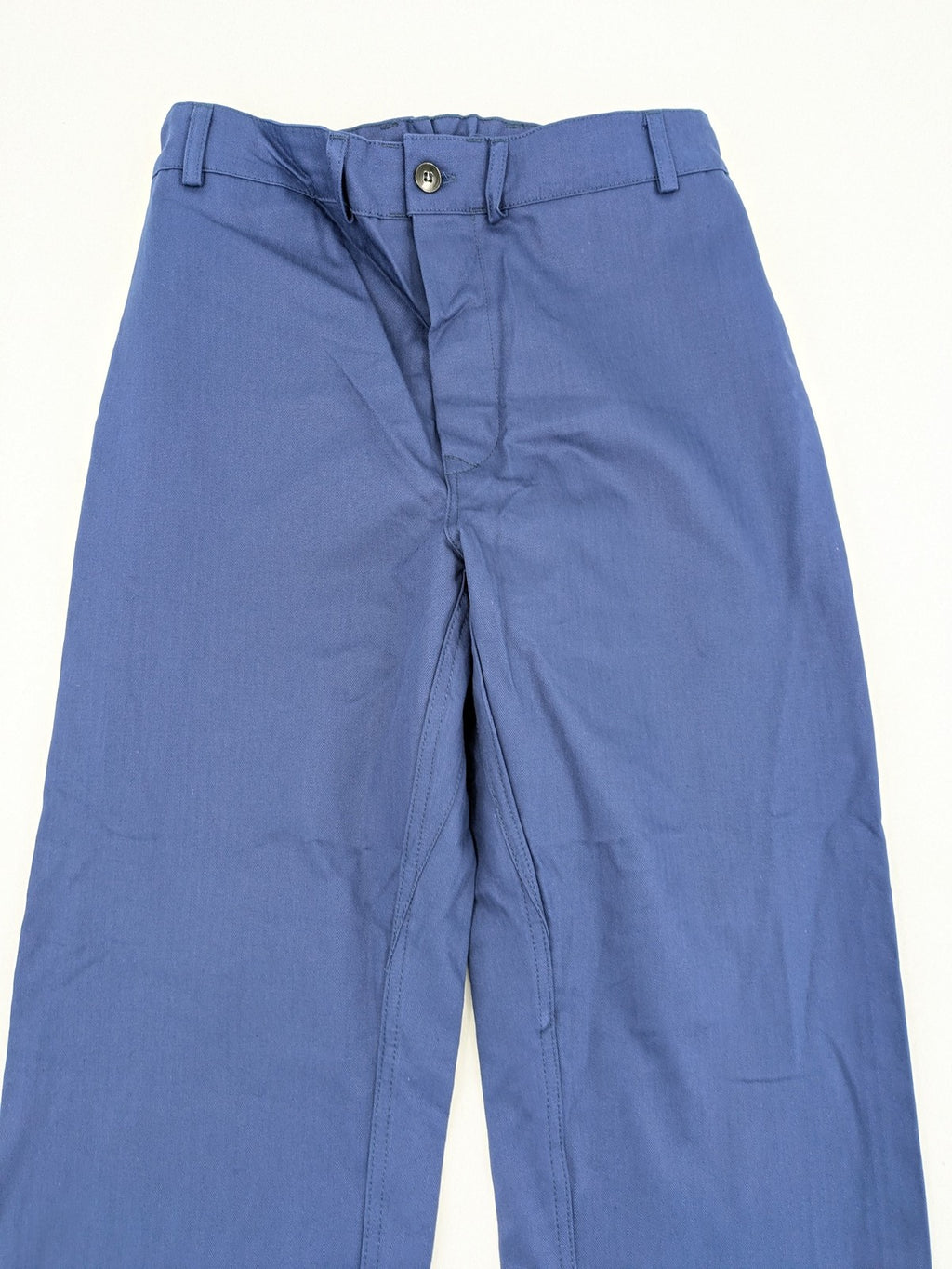Uvex blue work pants 100% cotton with elastic waistband and straight leg design.
