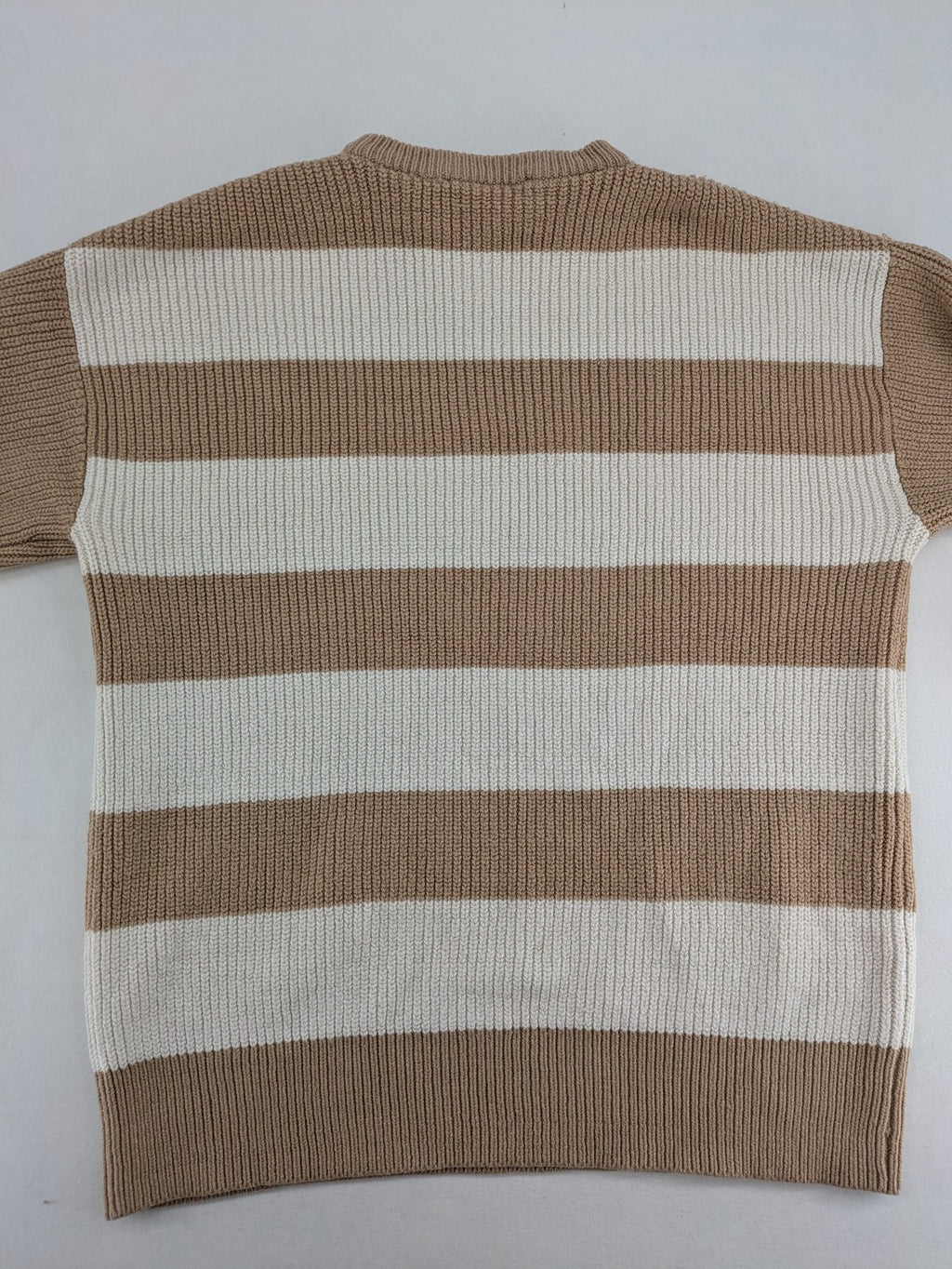 Bershka cream turtle neck jumper with brown and white striped pattern in ribbed knit.