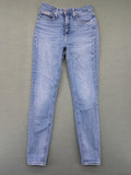 Calvin Klein Jeans blue high rise super skinny ankle jeans with logo patch and stretch material.