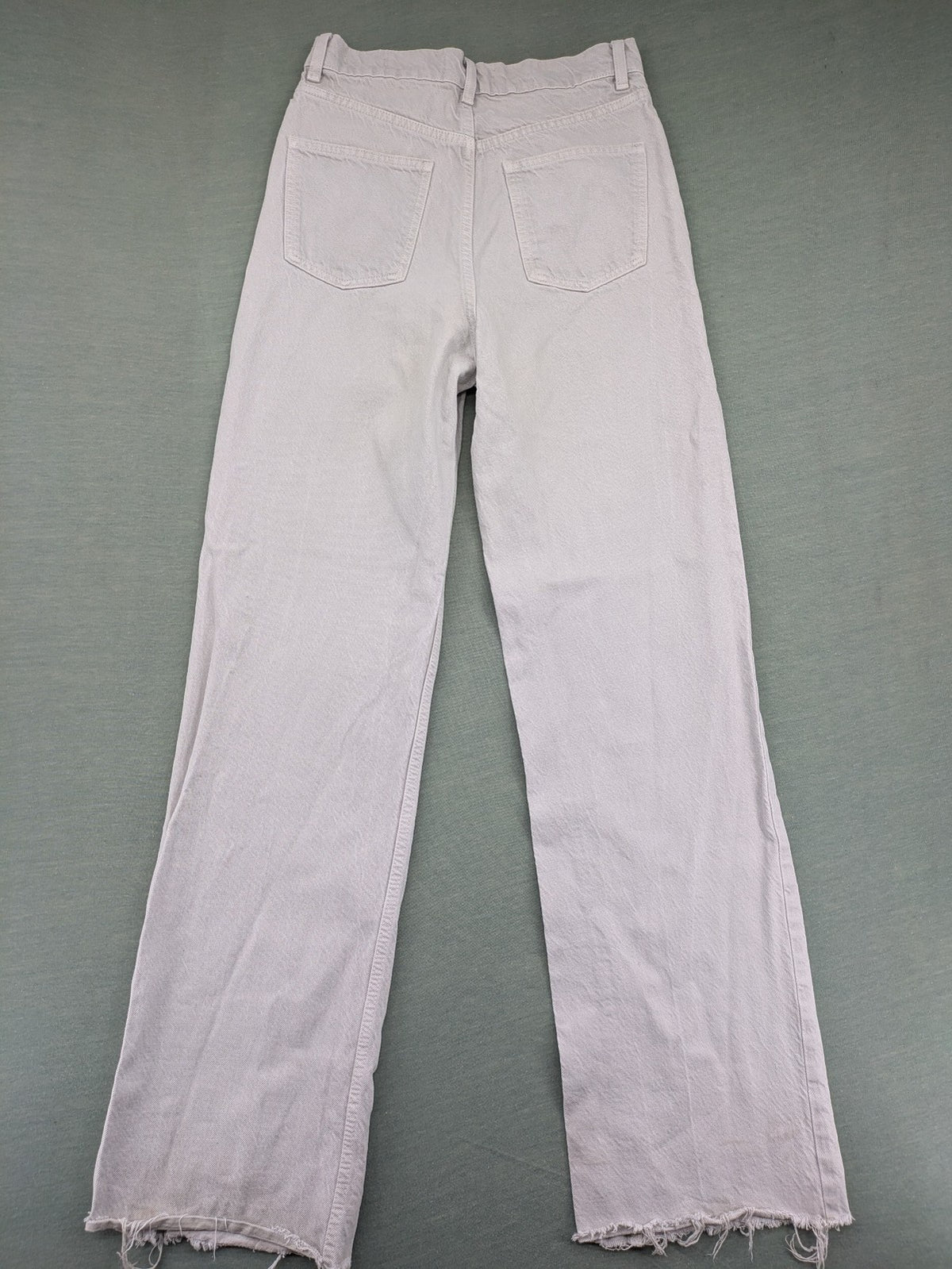 Zara grey straight jeans high waist 5-pocket design frayed hem vintage style