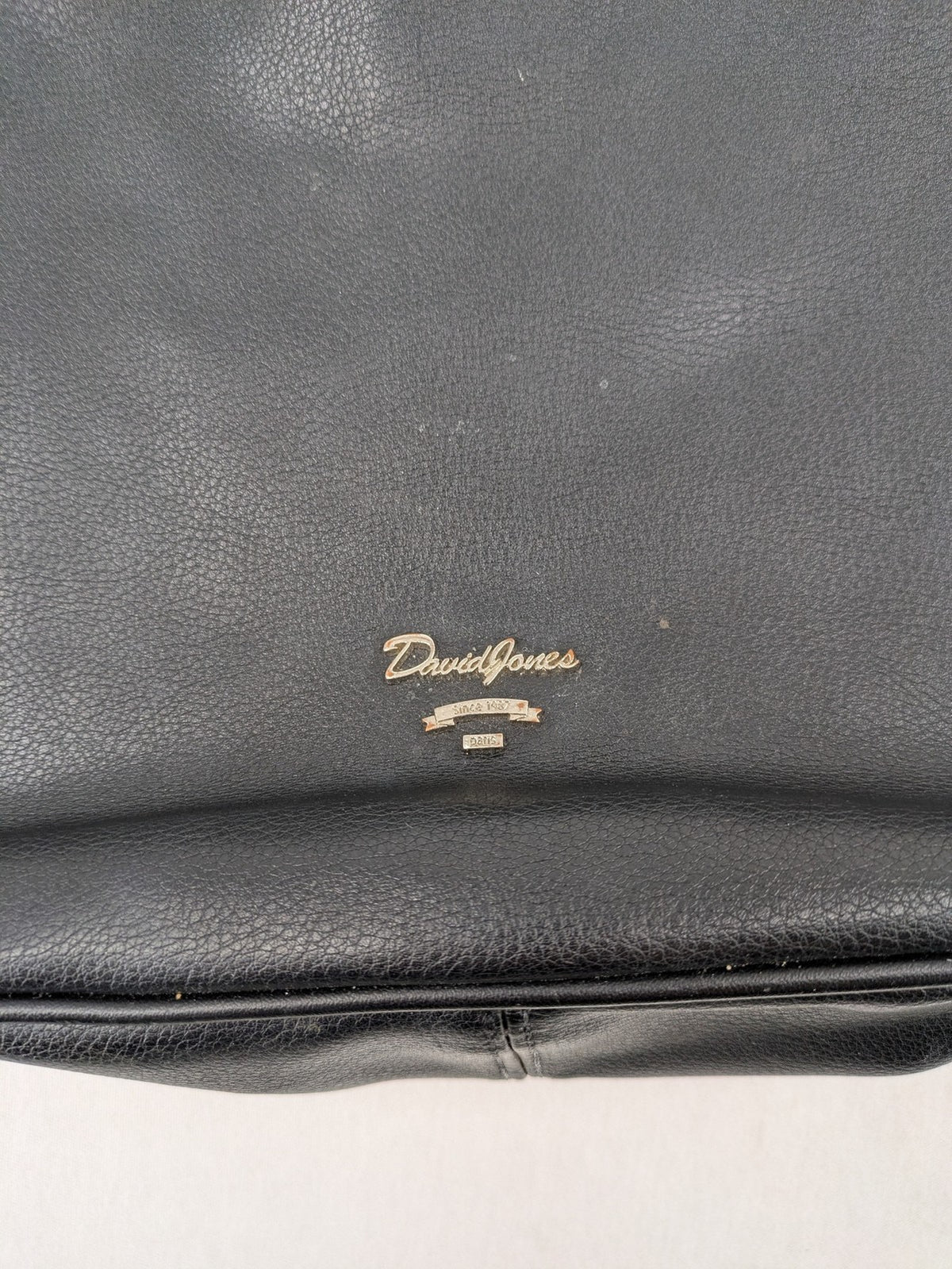 David Jones black hobo handbag pebbled PU leather with silver hardware and zipper closure.