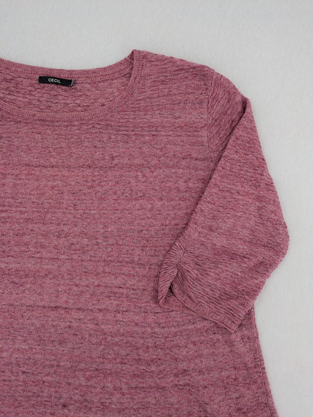 Cecil turtle neck jumper grey pink melange with textured knit and 3/4 sleeves.