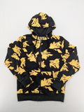 Herren black zip-through hoodie with vibrant Pikachu allover print and yellow lining.