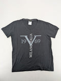 Versace 19.69 black short sleeve t-shirt with graphic logo print and V-neck design.