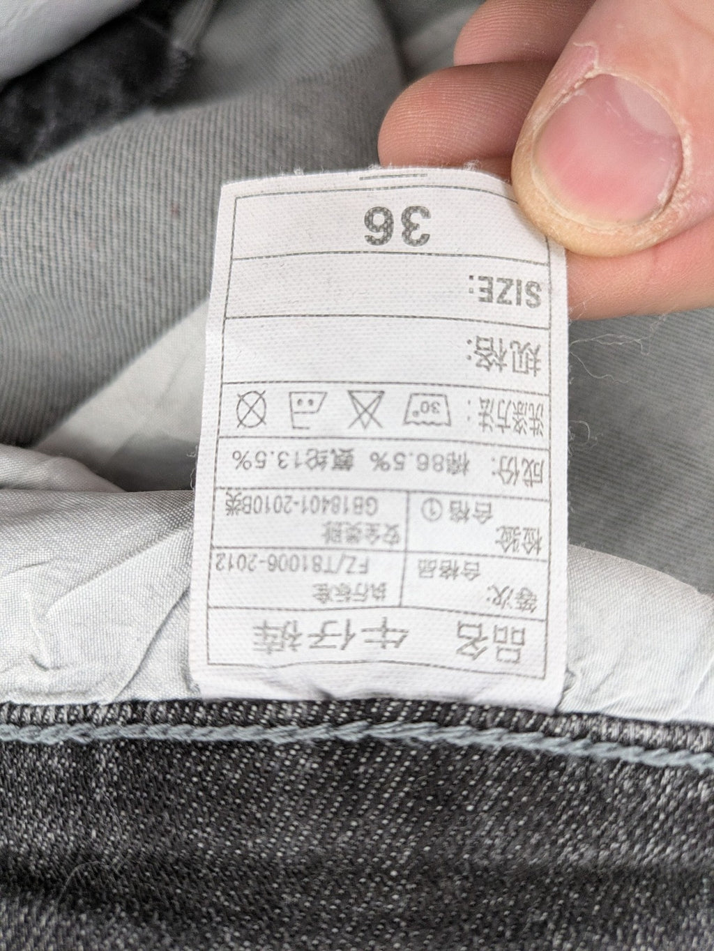 Denim straight jeans black grey washed stretch cotton 5-pocket design with logo details