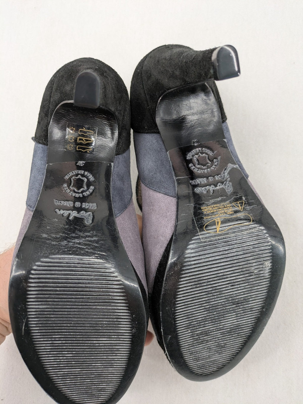 Boden multi high heels suede colorblock design with T-strap and ankle buckle.