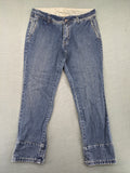 Stefanel blue straight jeans with cuffed hem and classic 5-pocket design.