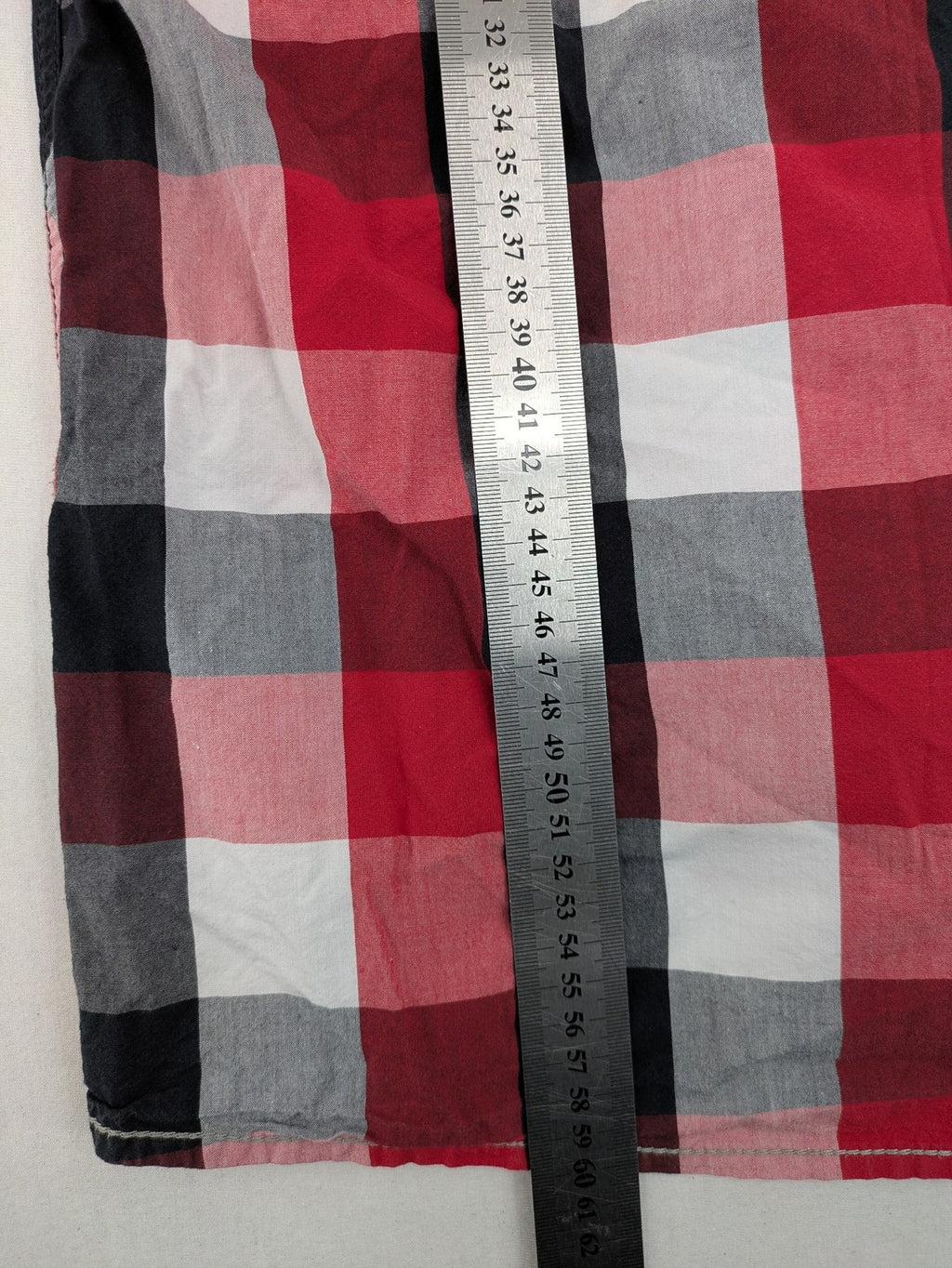 here+there by C&A red checkered long sleeve shirt with button placket and logo