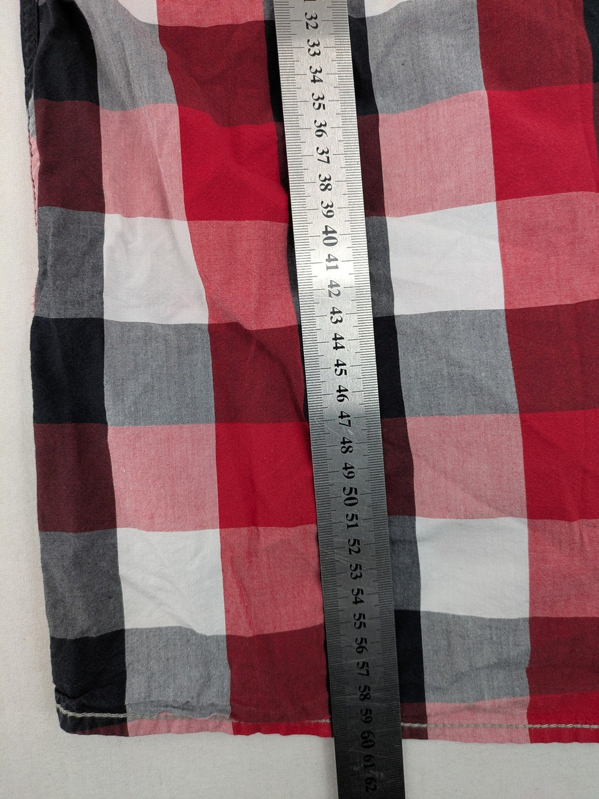 here+there by C&A red checkered long sleeve shirt with button placket and logo