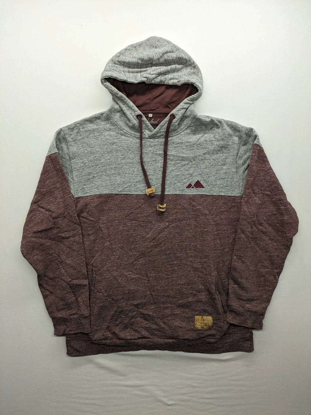 Bleed turtle neck jumper grey burgundy colorblock design with adjustable hood and kangaroo pocket.