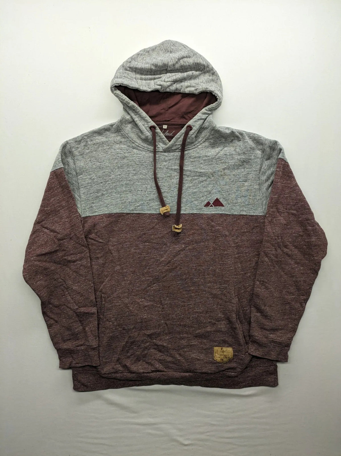 Bleed turtle neck jumper grey burgundy colorblock design with adjustable hood and kangaroo pocket.