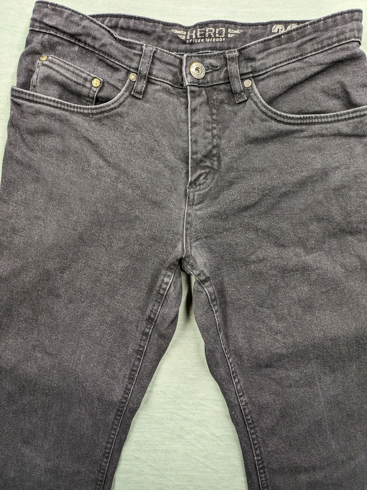 Hero by John Meddox black straight jeans with faded wash and durable cotton-stretch material.