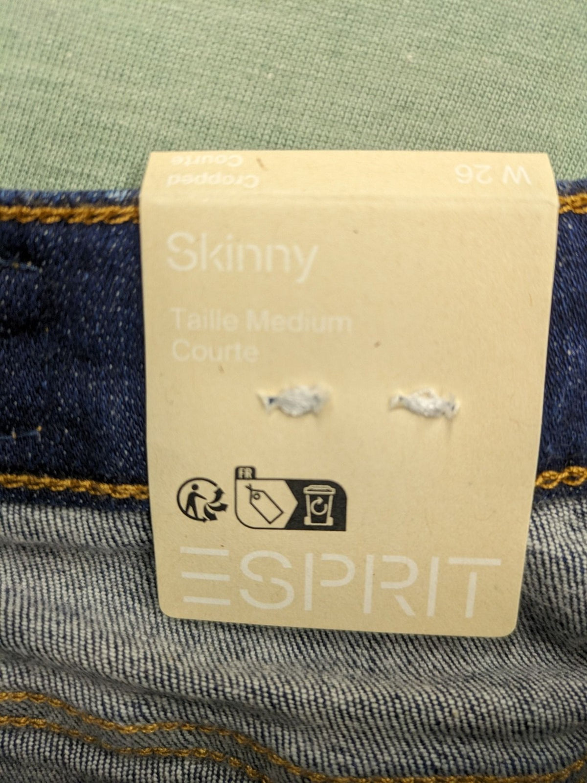 Esprit blue skinny cropped jeans, medium rise, classic 5-pocket design, high-quality denim.