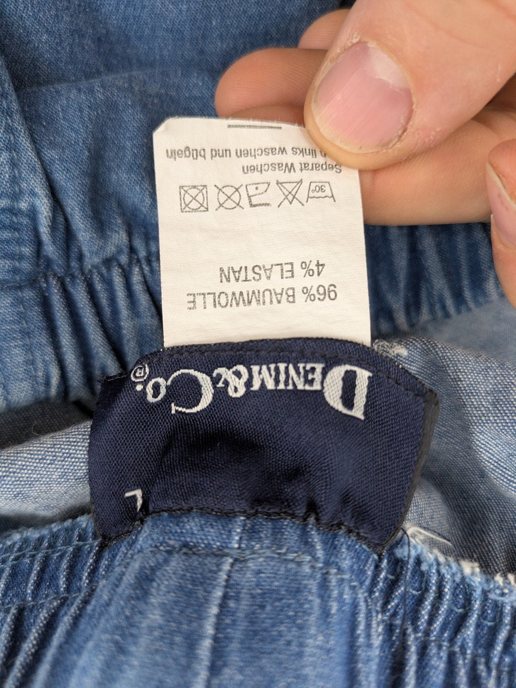 Denim & Co. blue capri pants with elastic waistband and side pockets, cotton blend.