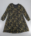 AproductZ cream bridal party dress with floral pattern, long transparent sleeves, V-neck.