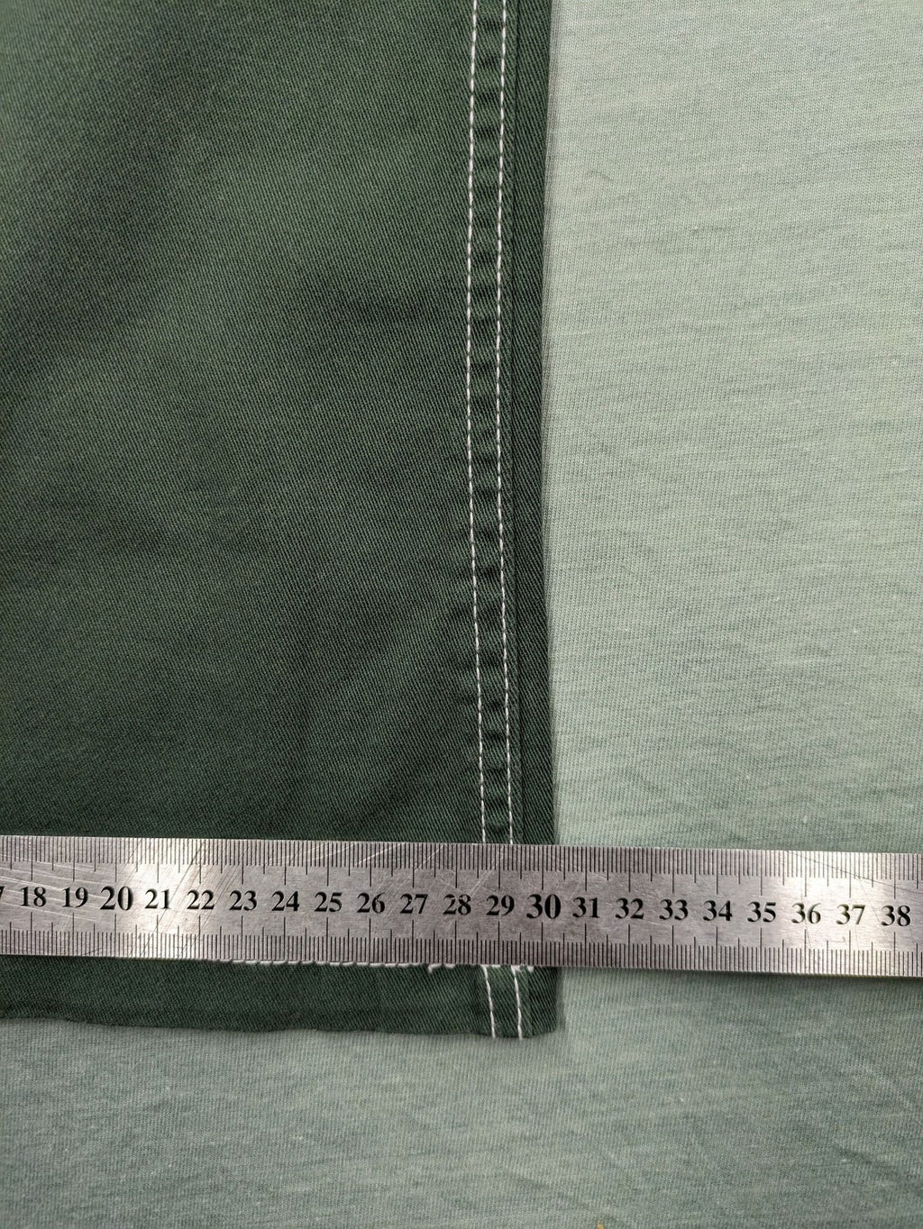 BPC Bonprix green pants wide leg high waist with white contrast stitching