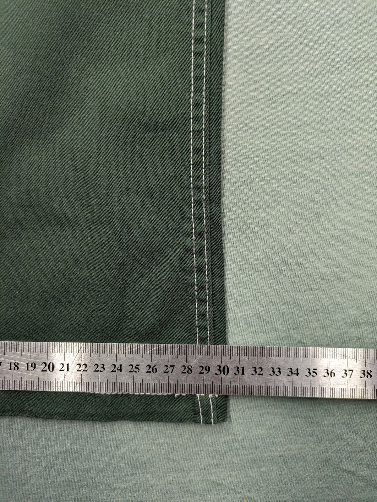 BPC Bonprix green pants wide leg high waist with white contrast stitching