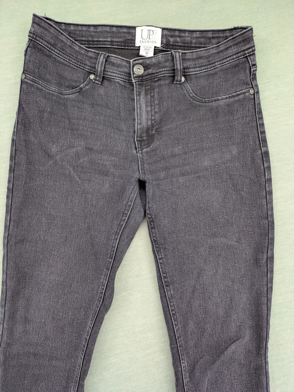 up2 fashion grey skinny jeans with rhinestone embellishments on back pockets