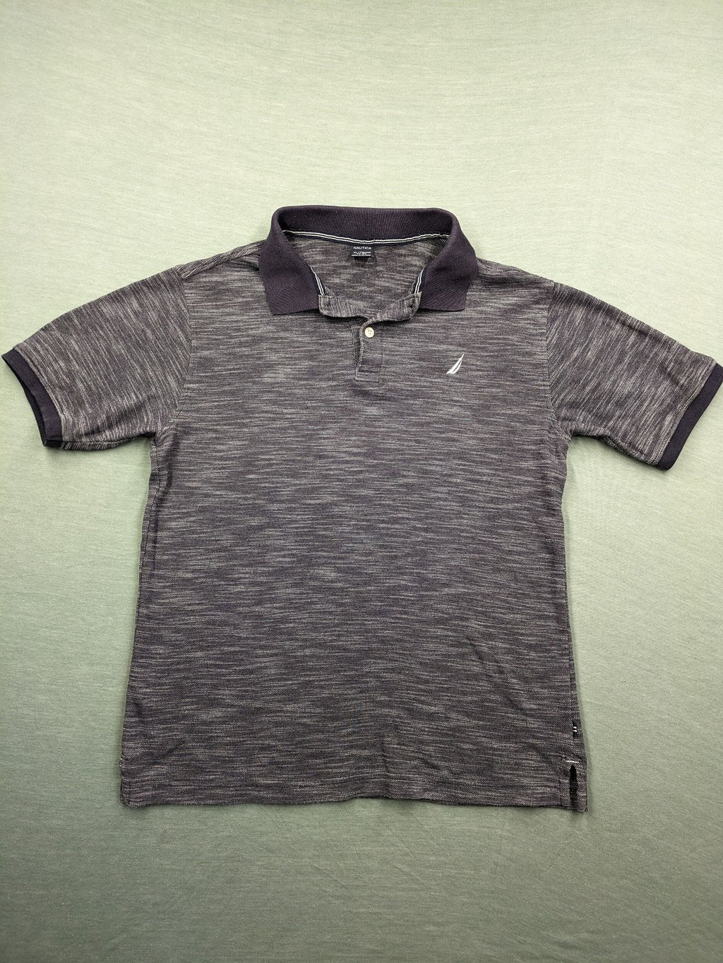Nautica grey melange polo shirt with contrasting collar and embroidered sail logo.