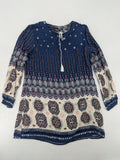 Uğurlar Collection multi tunic dress with vibrant Boho-Ethno pattern and V-neck tassel detail.