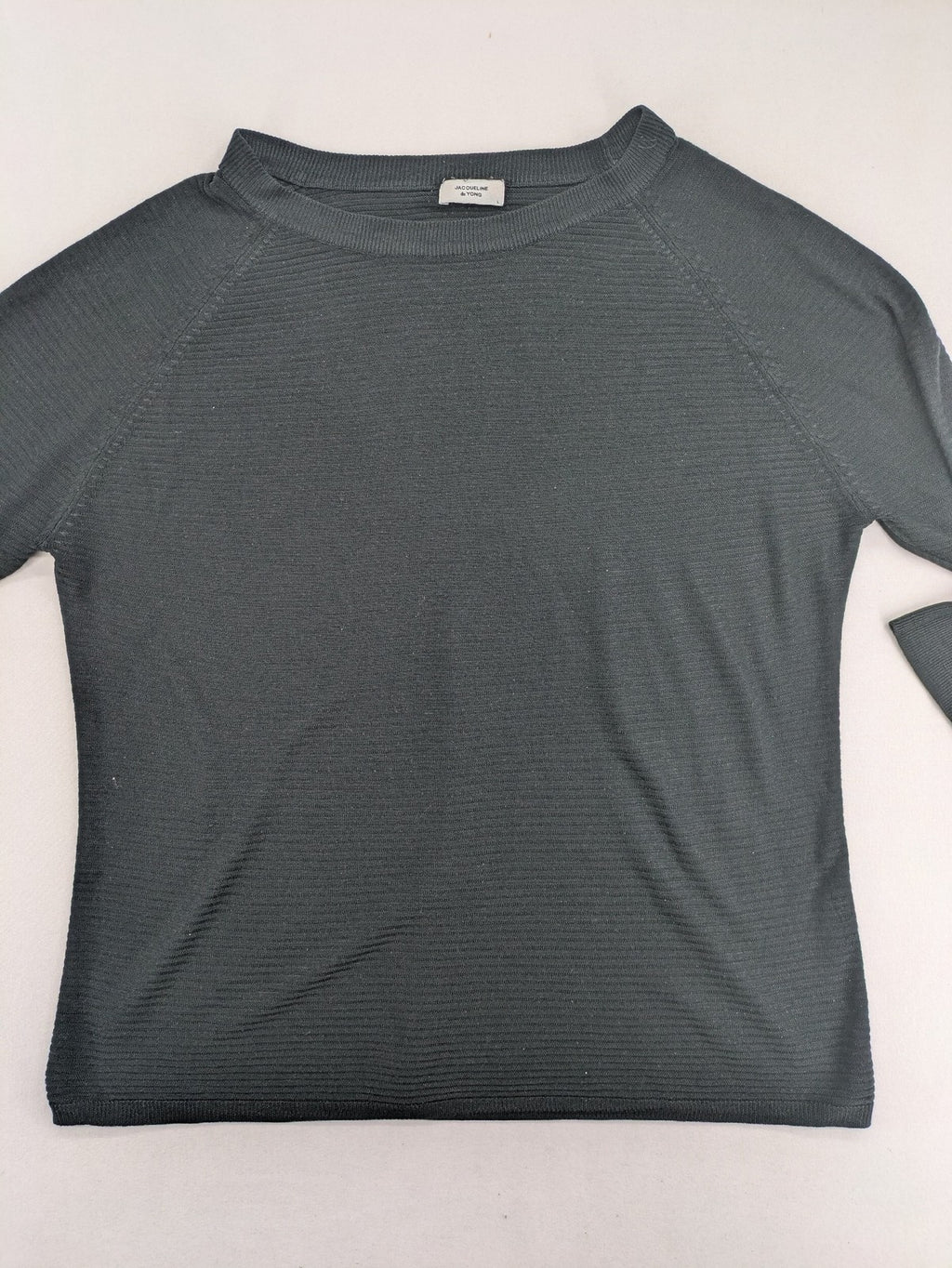 Jacqueline De Yong grey turtle neck jumper horizontal ribbed texture raglan sleeves