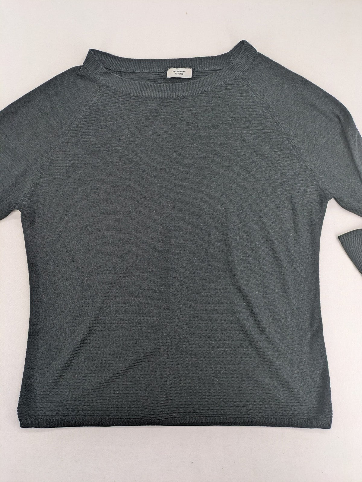 Jacqueline De Yong grey turtle neck jumper horizontal ribbed texture raglan sleeves