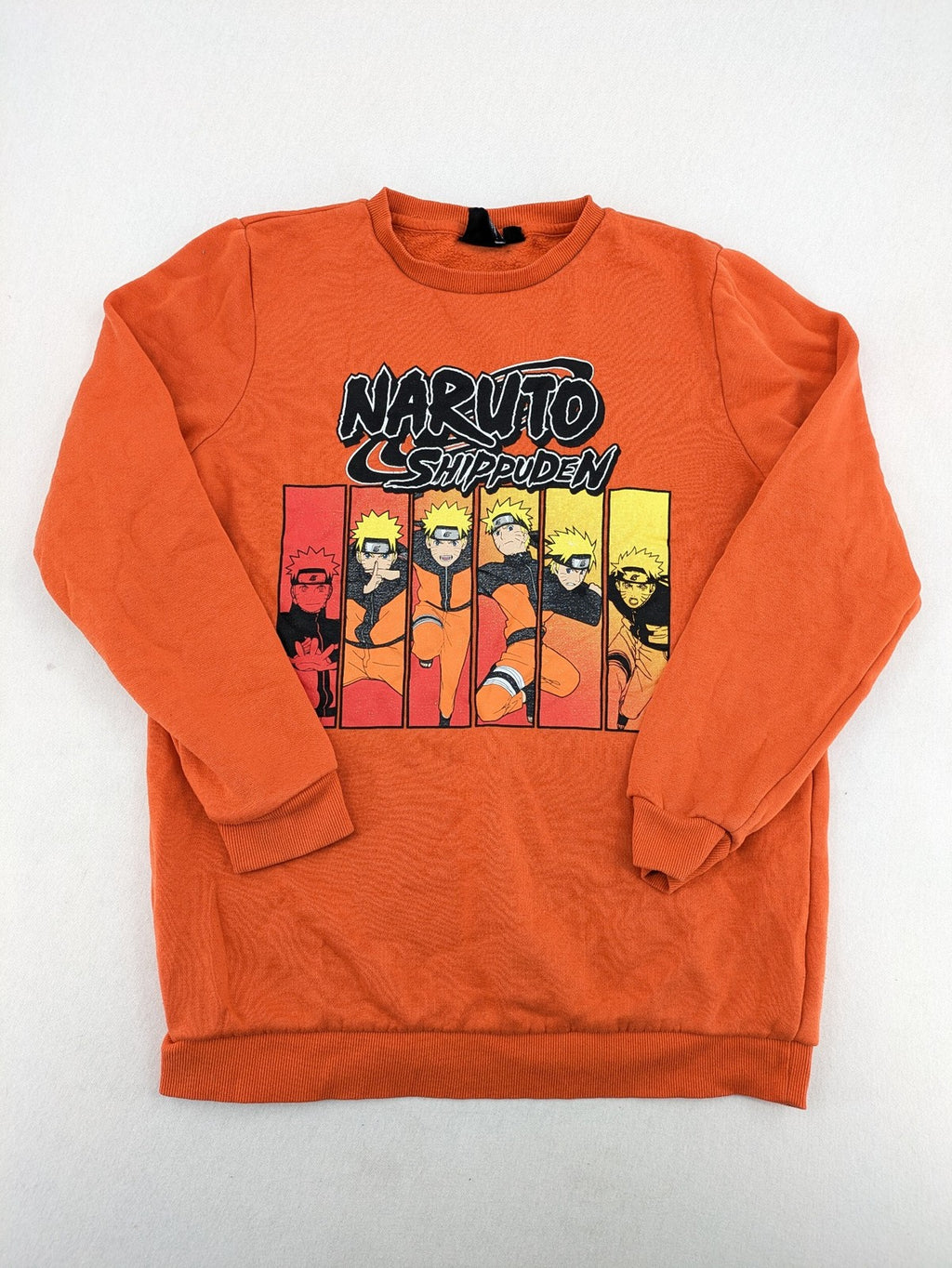 Naruto Shippuden orange sweatshirt featuring vibrant Naruto Uzumaki graphic print, classic crew neck.