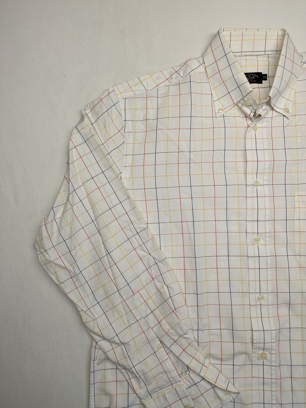 Paul & Shark multi-check long sleeve button-down shirt with embroidered logo on chest.