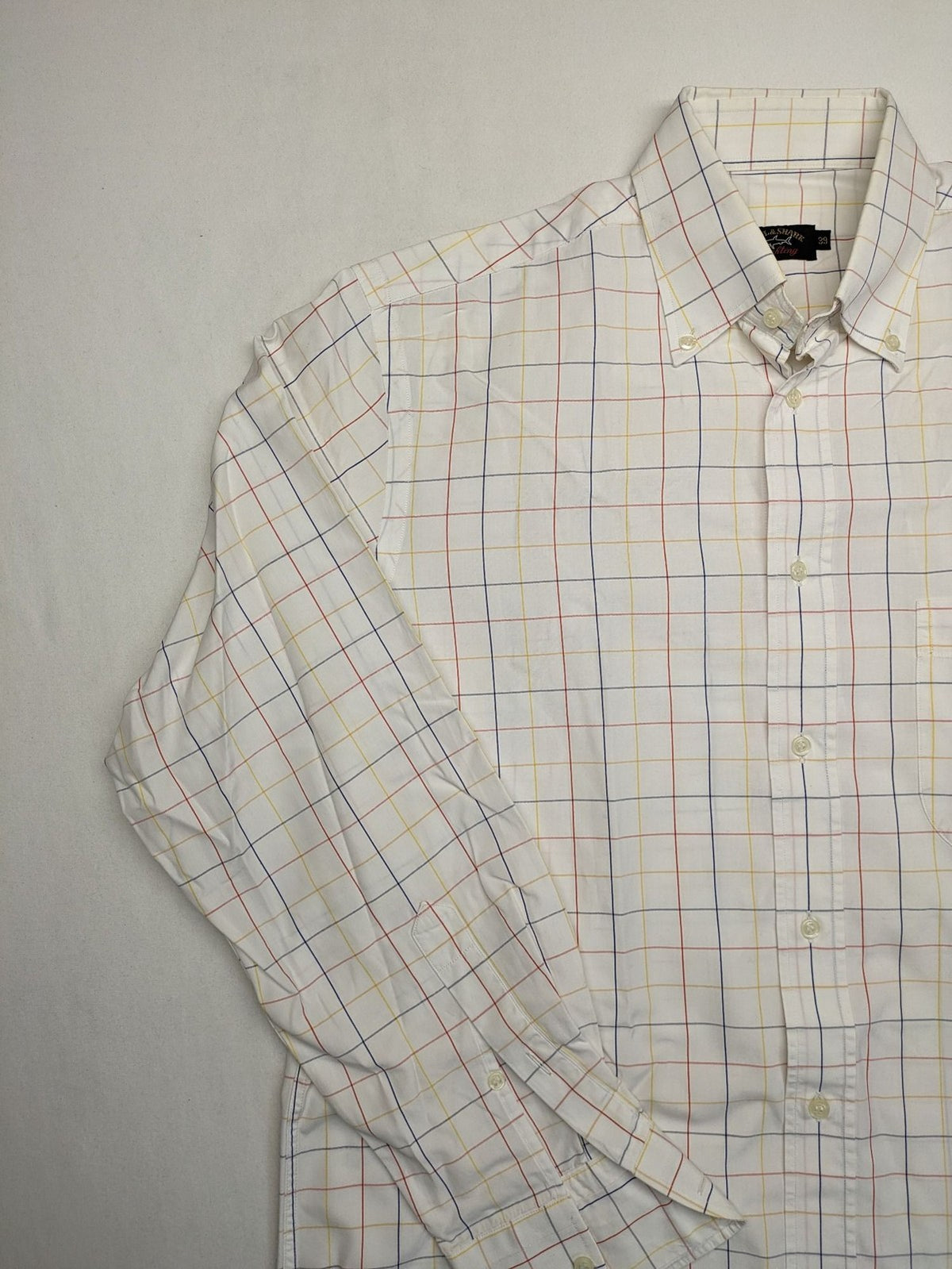 Paul & Shark multi-check long sleeve button-down shirt with embroidered logo on chest.