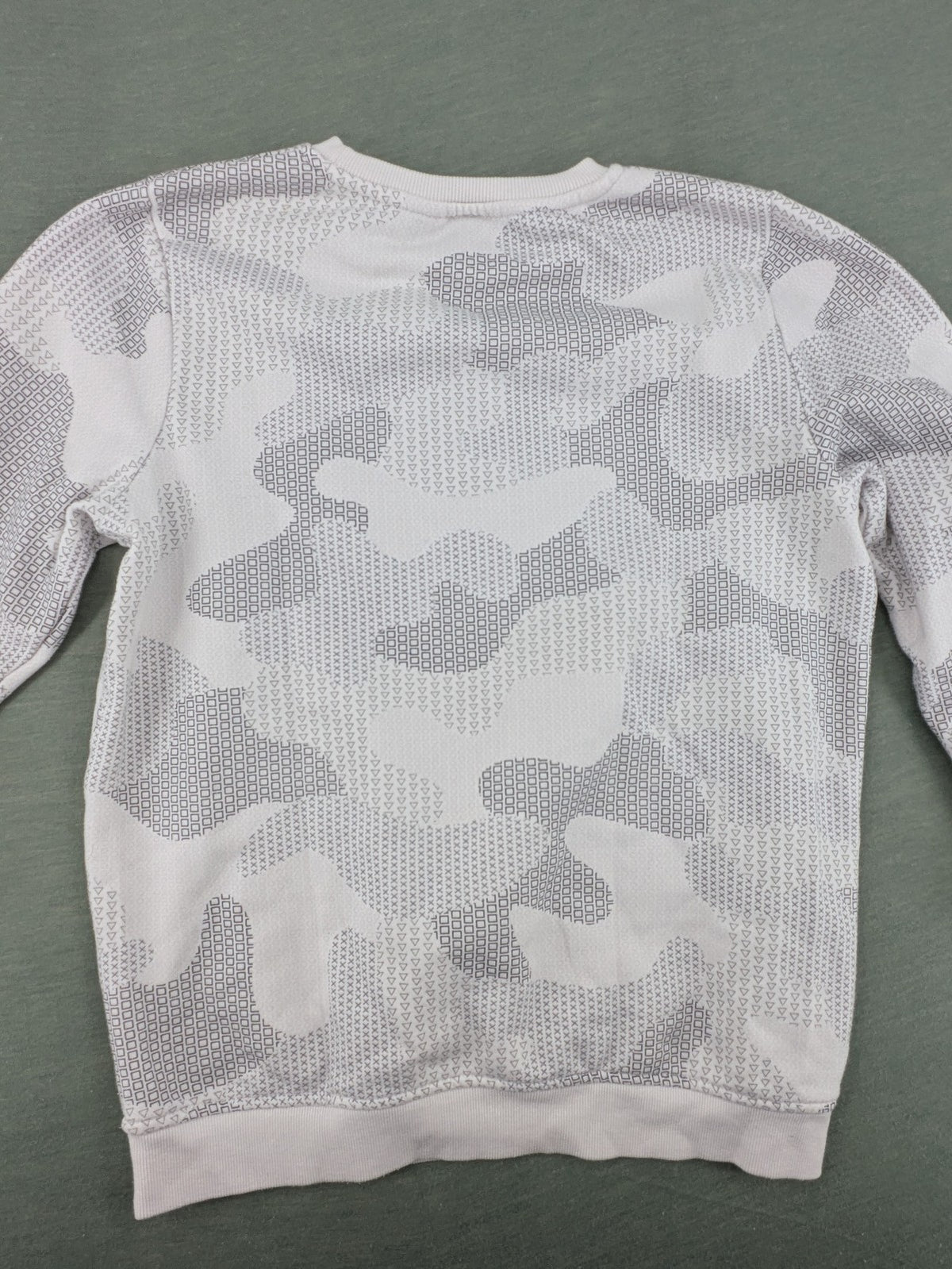 PlayStation grey sweatshirt with white logo and camo pattern featuring controller symbols.