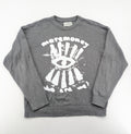 MOREMONEY grey turtle neck jumper with white abstract graphic print and relaxed fit.