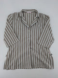 Body Sunday beige and white striped loungewear top with bow accents and button placket.