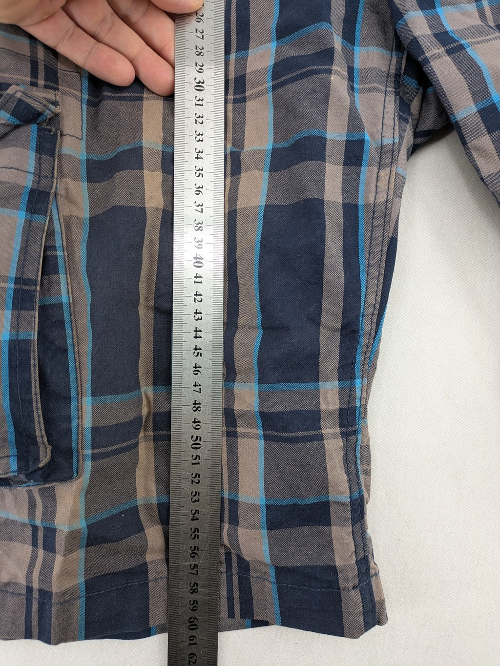 bpc bonprix collection multi cargo shorts blue-grey check pattern with utility pockets