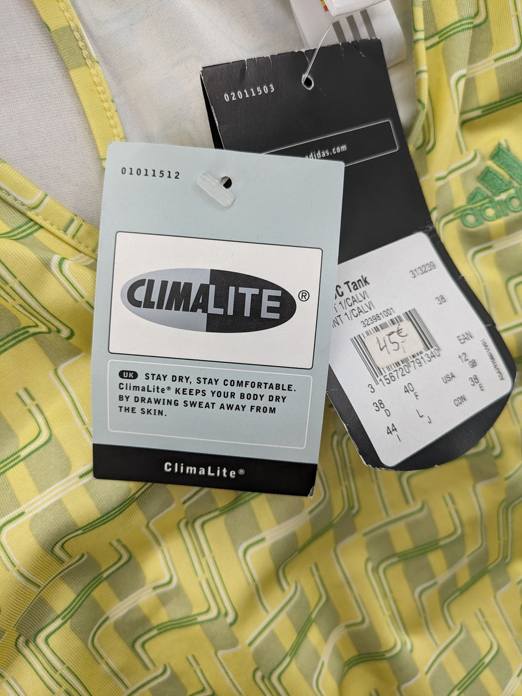 Adidas tank top green yellow geometric pattern V-neck Climalite technology