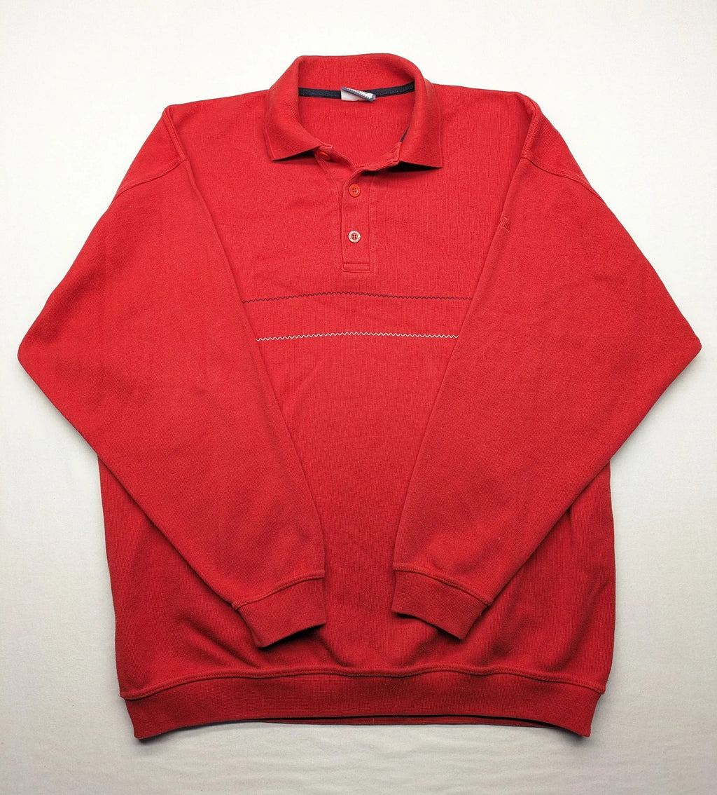 Wind Sportswear red turtle neck jumper with classic polo collar and zigzag stitching.