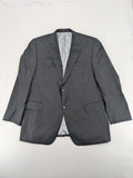 Desch grey blazer with dark grey pinstripe pattern, satin lining, and tailored design.
