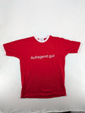 ck red Ringer T-shirt with white collar, "Aufregend.gut" slogan, 100% cotton.