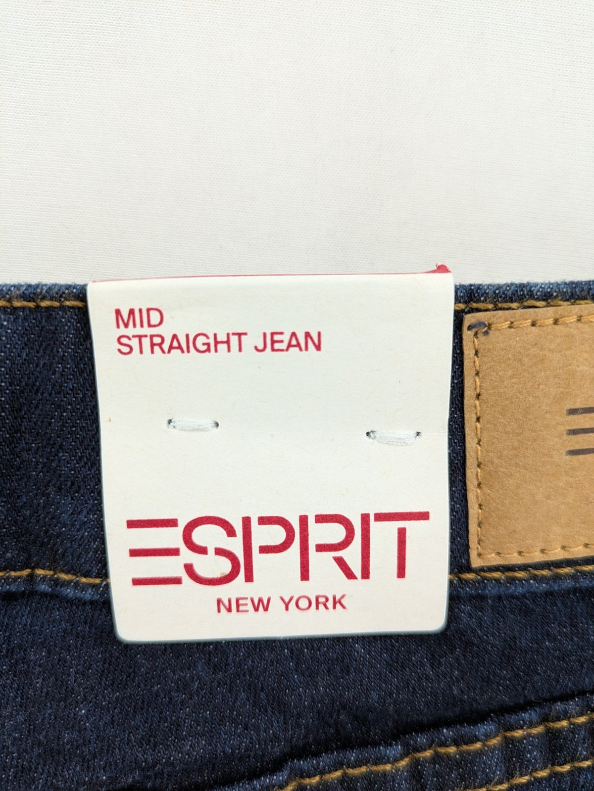 Esprit blue straight leg jeans with contrasting stitching and mid-rise fit.