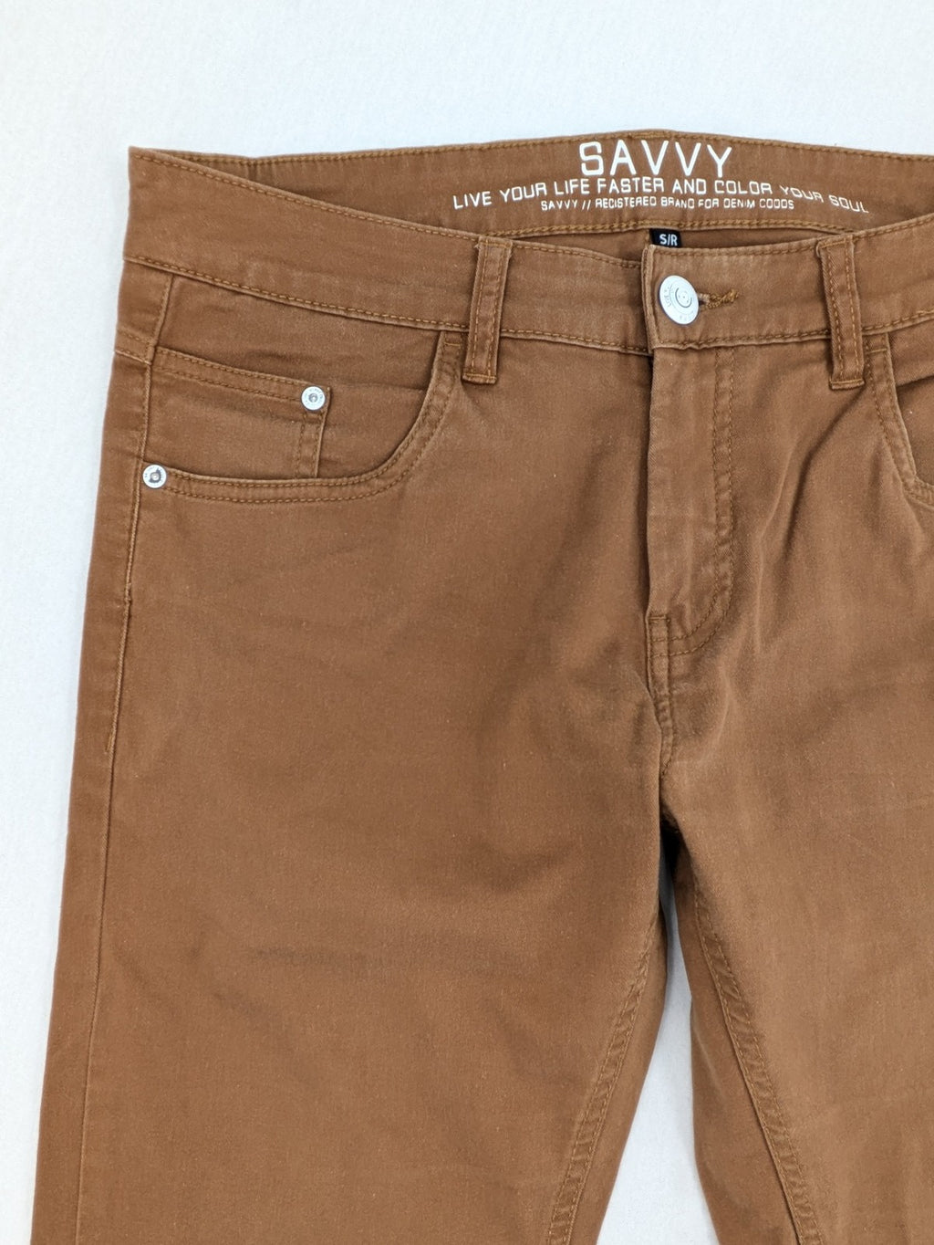 Savvy brown skinny jeans, classic 5-pocket design, made from cotton stretch twill.