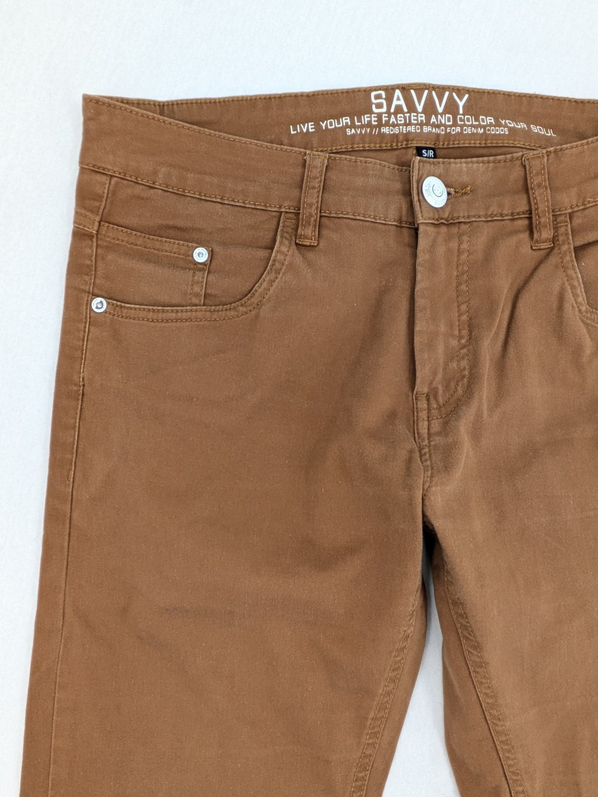 Savvy brown skinny jeans, classic 5-pocket design, made from cotton stretch twill.
