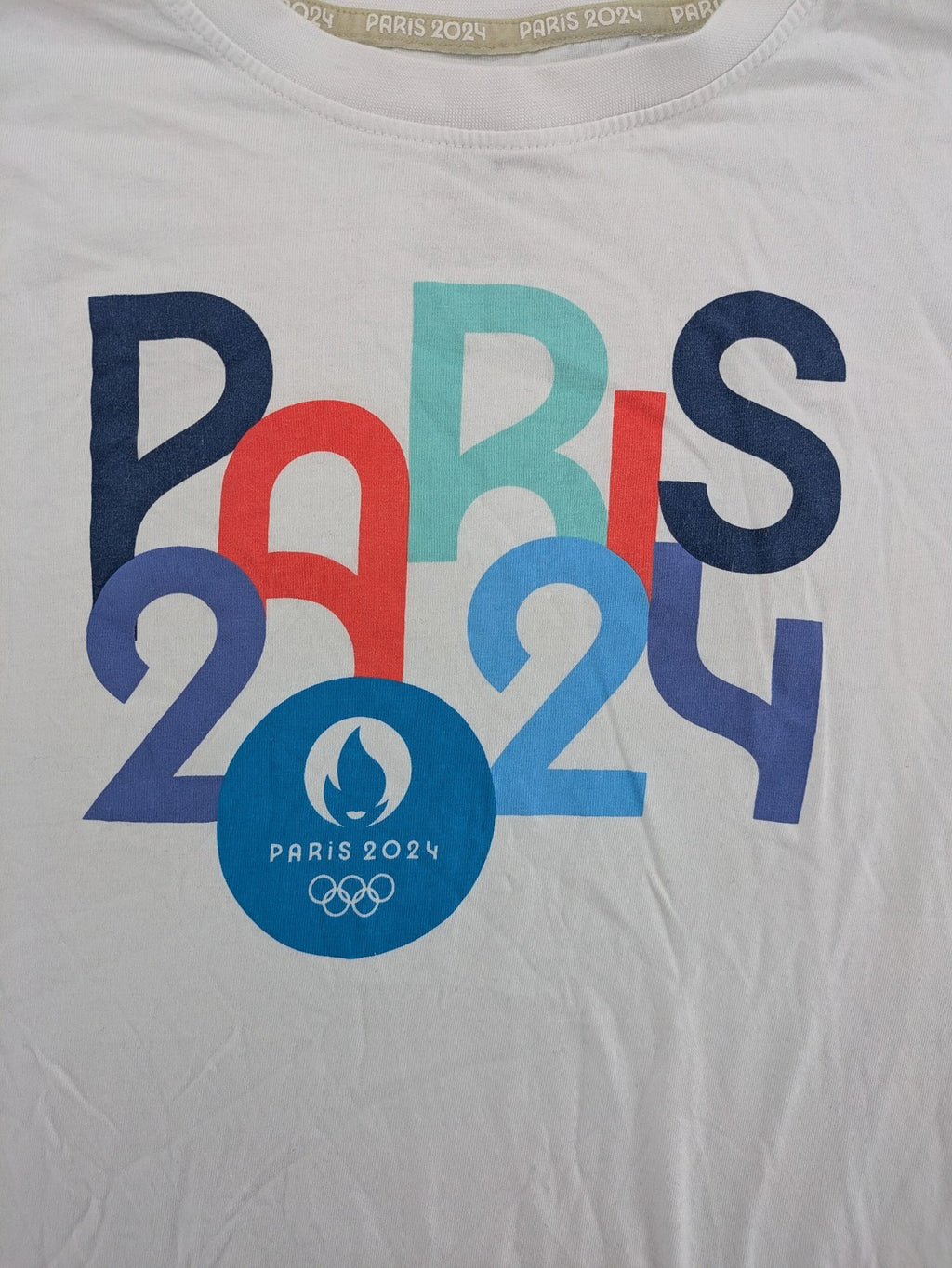 Paris 2024 casual kimono blue, red, white with bold graphic print and soft cotton material.