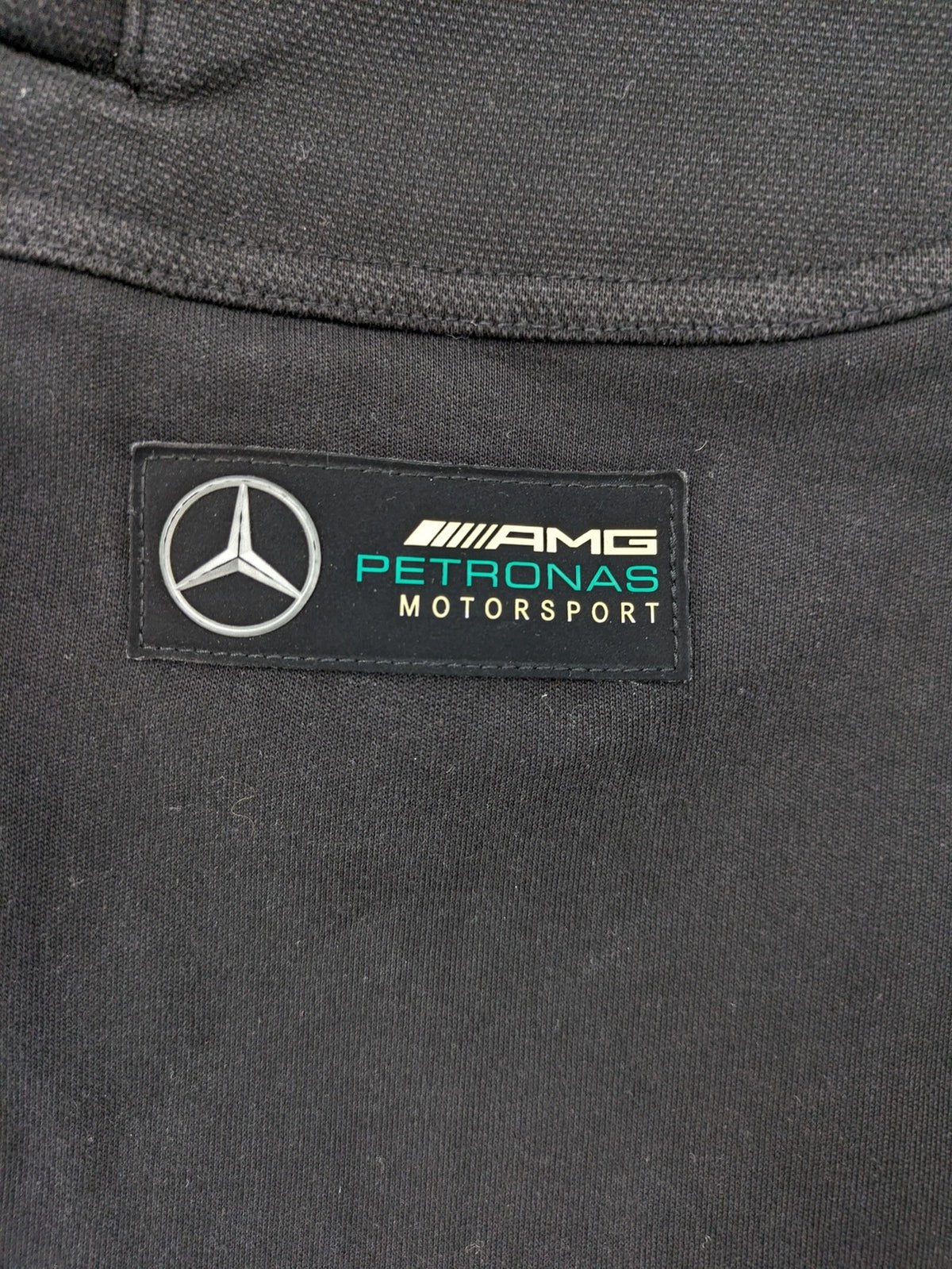 Puma grey sweatshorts featuring Mercedes AMG Petronas logo and elastic waistband.