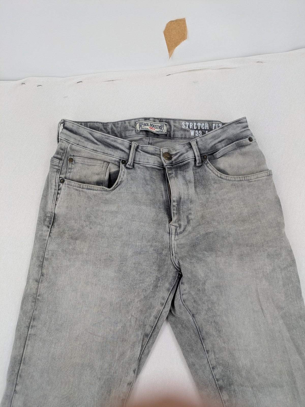 Petrol Industries grey straight jeans washed denim 5-pocket design leather logo patch